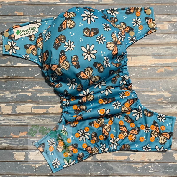 Teal Butterflies Cloth Diaper - Made to Order