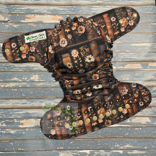 Floral Books Fitted Cloth Diaper - Made to Order
