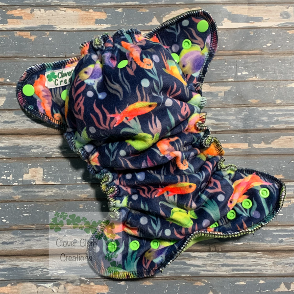 Coral Fish Minky Hybrid Fitted Cloth Diaper - Made to Order