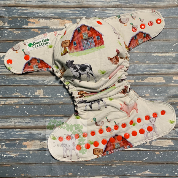 Farm Animals Fitted Cloth Diaper - Made to Order