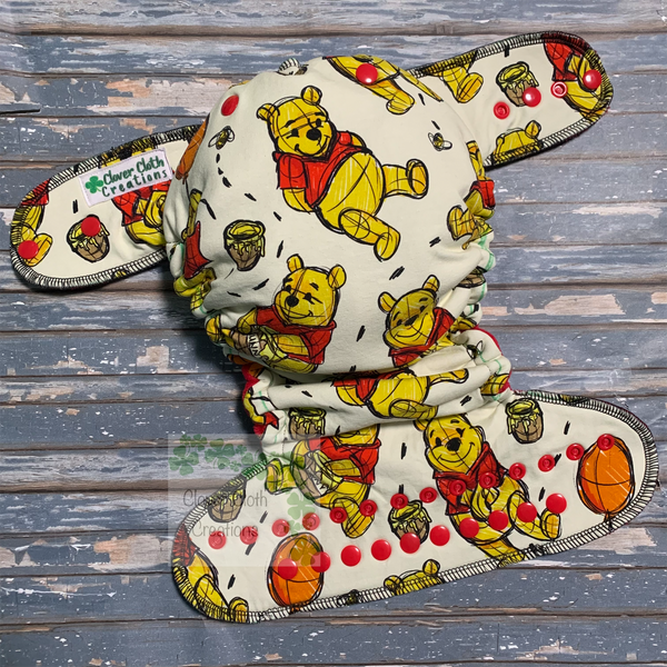 Pooh Tossed Hybrid Fitted Cloth Diaper - Made to Order