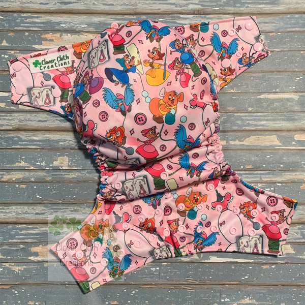 Pink Sewing Mice Cloth Diaper - Made to Order