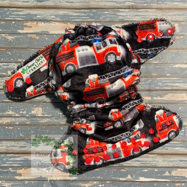 Firetrucks Minky Hybrid Fitted Cloth Diaper - Made to Order
