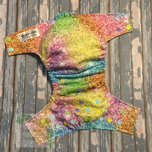 Pastel Rainbow Glitter Cloth Diaper - Made to Order