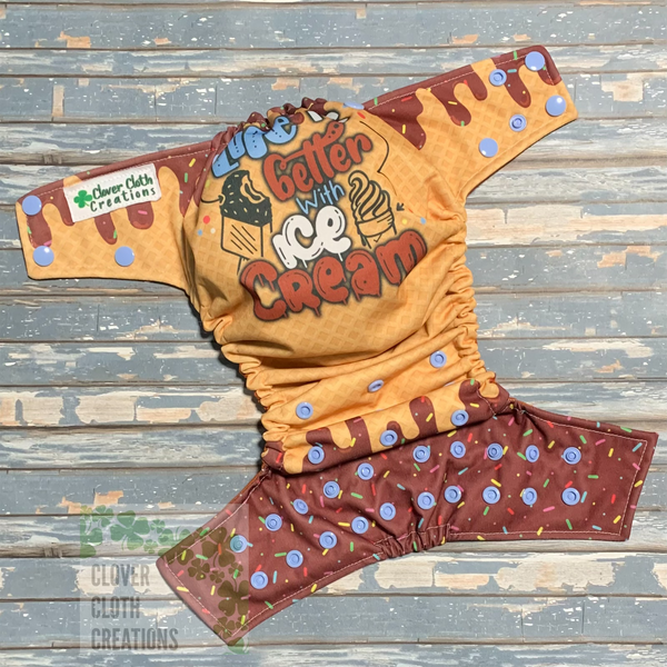 Life is Better with Ice Cream (Chocolate) Cloth Diaper - Made to Order