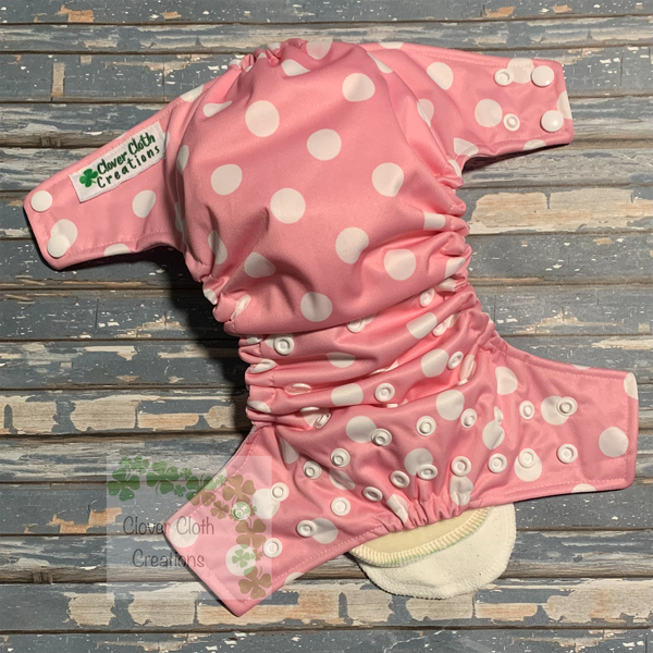 Baby Pink Polka Dots Cloth Diaper - Made to Order