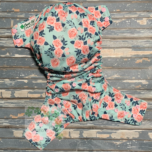 Floral Turquoise Cloth Diaper - Made to Order