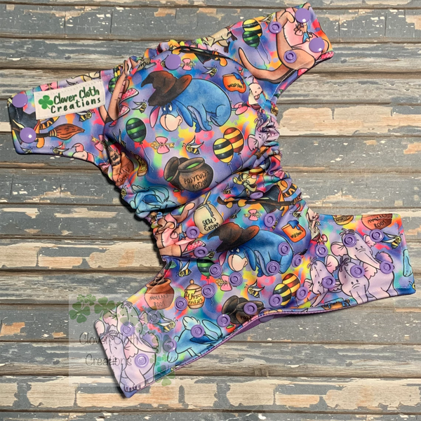 Purple Potter Pooh Cloth Diaper - Made to Order