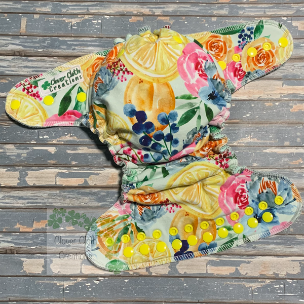 Floral Lemons Hybrid Fitted Cloth Diaper - Made to Order