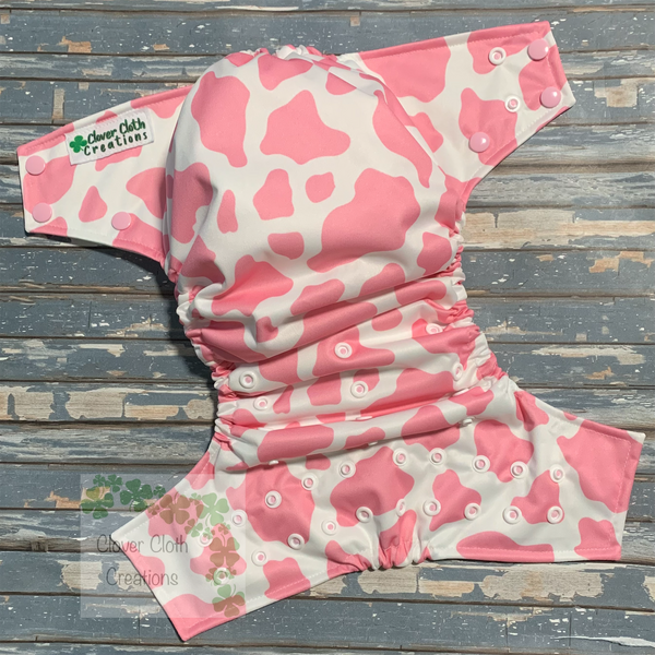 Pink Cow Spots Cloth Diaper - Made to Order